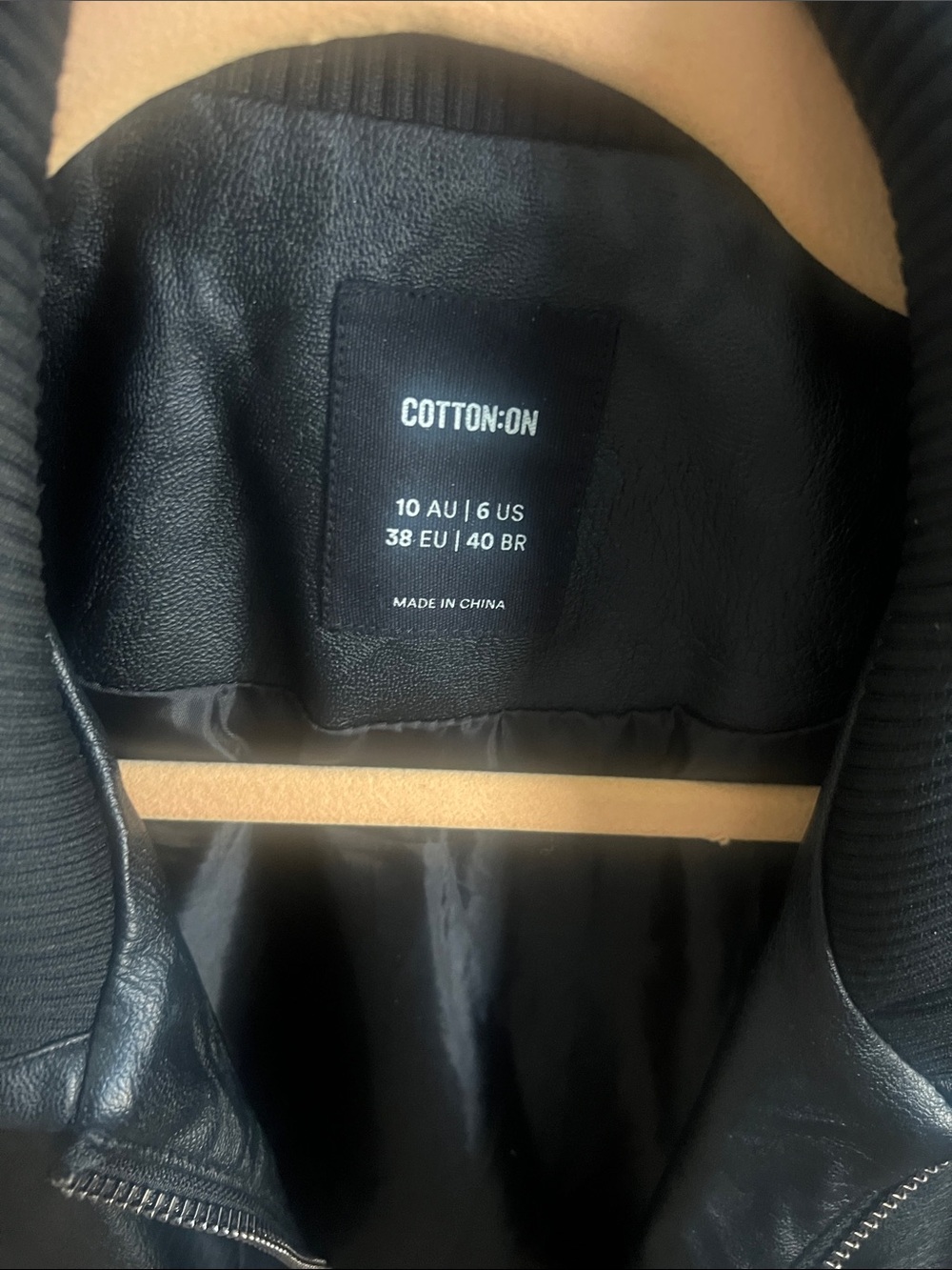 Cotton On Black Faux-Leather Bomber Jacket - Picture 2 of 4